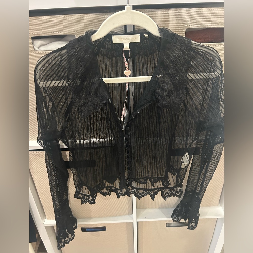 LoveShackFancy Black Sheer Lace Blouse